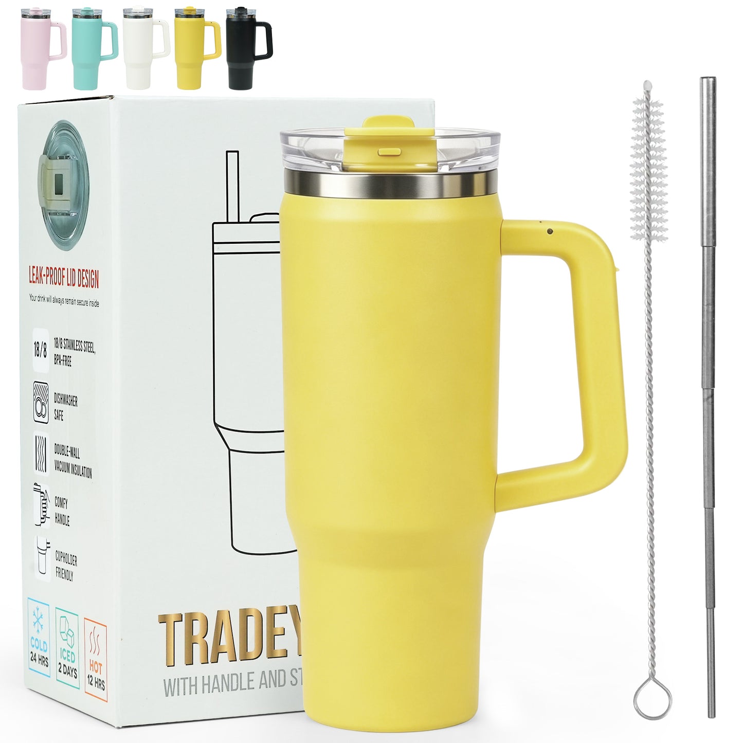 Tradeysum 30 oz Tumbler with Handle and Hidden Straw, Vacuum Insulated Stainless Steel Water Bottle with 2-in-1 Lid, Leak-Proof Reusable Iced Coffee Mug, Car Cup Holder Friendly for Gym, Travel & Office