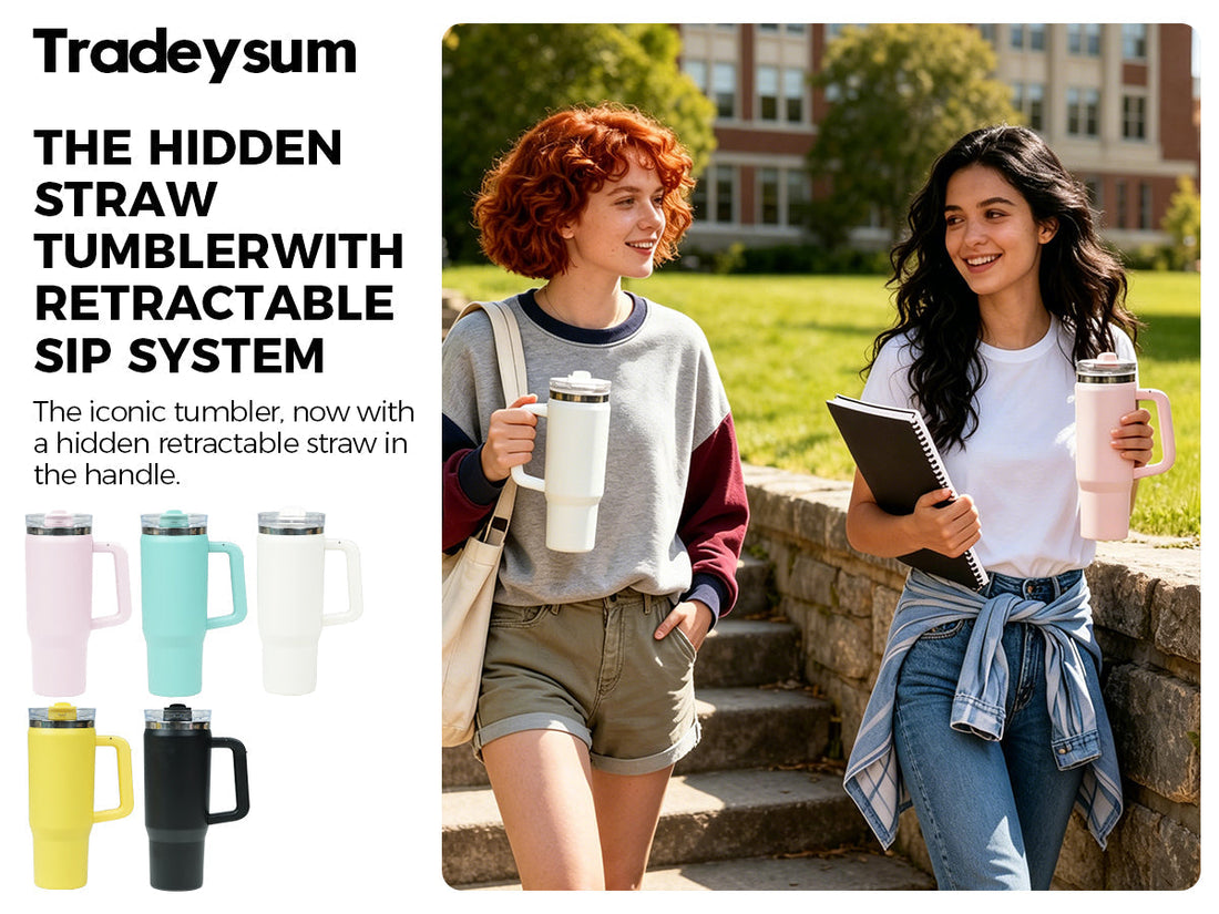 Tumbler with Handle and Hidden Straw