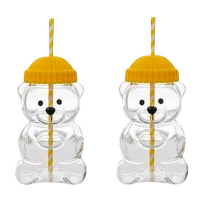 Viral Bearista Cold Cup for 2026 Holiday Collection Nostalgia Cute Bear Cup With Striped Straw 20oz High-Quality Glass Tumbler for Smoothies Boba & Beverage  Iced Coffee Glass Gifts colorful glass cup practical gift