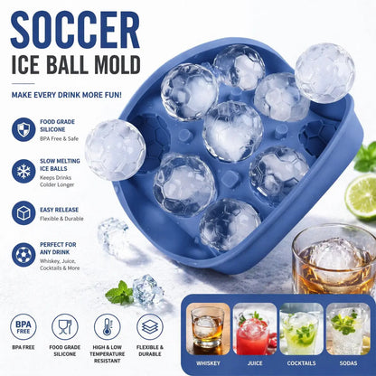 Soccer Ball Ice Cube Tray – Food-Grade Silicone, BPA-Free, Slow-Melting Ice Balls for Whiskey, Cocktails, Juice & Drinks