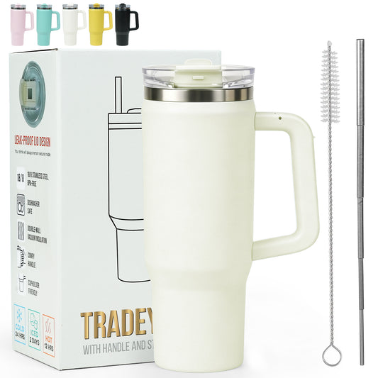 Tradeysum 30 oz Tumbler with Handle and Hidden Straw, Vacuum Insulated Stainless Steel Water Bottle with 2-in-1 Lid, Leak-Proof Reusable Iced Coffee Mug, Car Cup Holder Friendly for Gym, Travel & Office