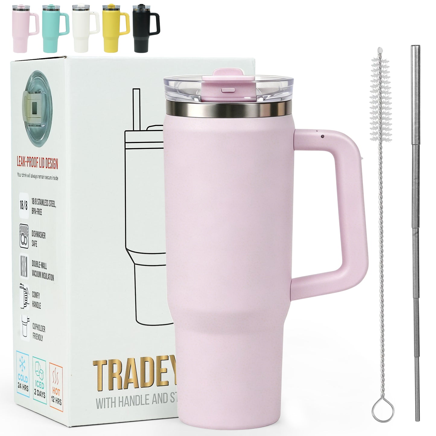 Tradeysum 30 oz Tumbler with Handle and Hidden Straw, Vacuum Insulated Stainless Steel Water Bottle with 2-in-1 Lid, Leak-Proof Reusable Iced Coffee Mug, Car Cup Holder Friendly for Gym, Travel & Office