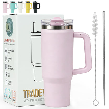 Tradeysum 30 oz Tumbler with Handle and Hidden Straw, Vacuum Insulated Stainless Steel Water Bottle with 2-in-1 Lid, Leak-Proof Reusable Iced Coffee Mug, Car Cup Holder Friendly for Gym, Travel & Office