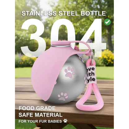 Stainless Steel Pet Water Bottle with Drinking Basin - 285ml Leak-Proof Mess-Free Travel Bottle for Dogs, Perfect for Walks & Road Trips, Mess-Free Water Bottles