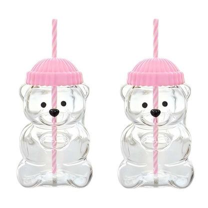 Viral Bearista Cold Cup for 2026 Holiday Collection Nostalgia Cute Bear Cup With Striped Straw 20oz High-Quality Glass Tumbler for Smoothies Boba & Beverage  Iced Coffee Glass Gifts colorful glass cup practical gift