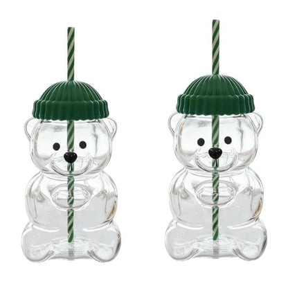 Viral Bearista Cold Cup for 2026 Holiday Collection Nostalgia Cute Bear Cup With Striped Straw 20oz High-Quality Glass Tumbler for Smoothies Boba & Beverage  Iced Coffee Glass Gifts colorful glass cup practical gift