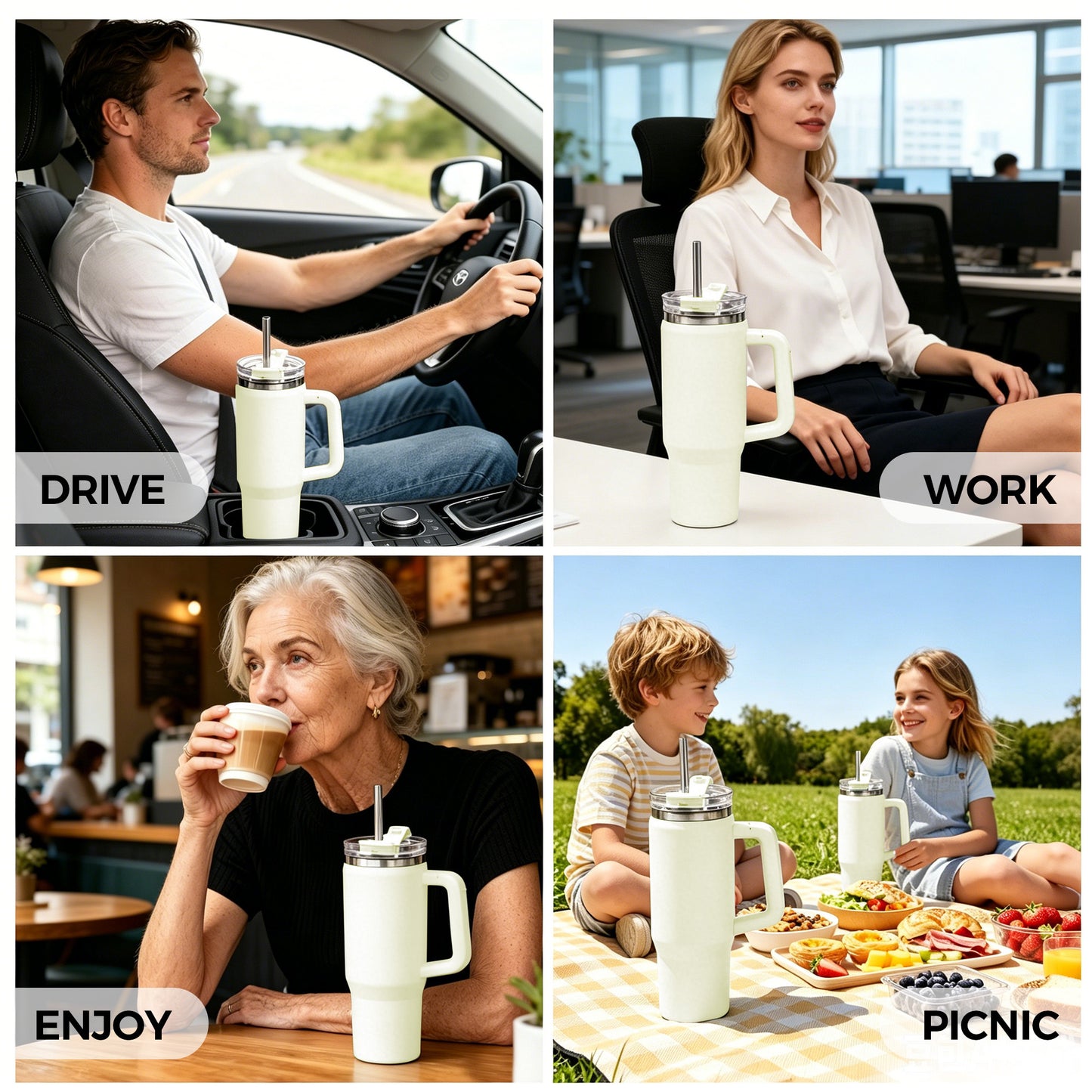 Tradeysum 30 oz Tumbler with Handle and Hidden Straw, Vacuum Insulated Stainless Steel Water Bottle with 2-in-1 Lid, Leak-Proof Reusable Iced Coffee Mug, Car Cup Holder Friendly for Gym, Travel & Office