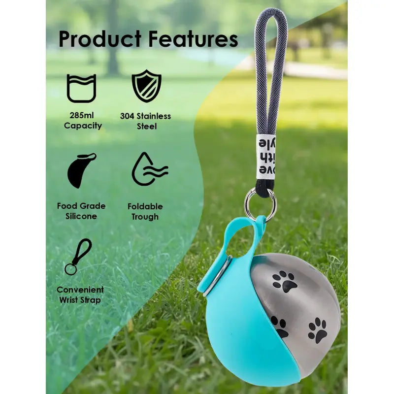 Stainless Steel Pet Water Bottle with Drinking Basin - 285ml Leak-Proof Mess-Free Travel Bottle for Dogs, Perfect for Walks & Road Trips, Mess-Free Water Bottles