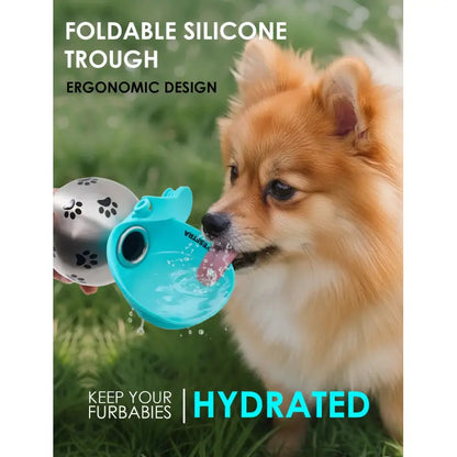 Stainless Steel Pet Water Bottle with Drinking Basin - 285ml Leak-Proof Mess-Free Travel Bottle for Dogs, Perfect for Walks & Road Trips, Mess-Free Water Bottles