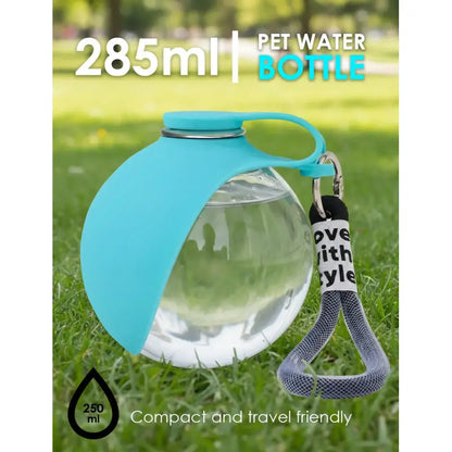 Stainless Steel Pet Water Bottle with Drinking Basin - 285ml Leak-Proof Mess-Free Travel Bottle for Dogs, Perfect for Walks & Road Trips, Mess-Free Water Bottles