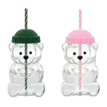 Viral Bearista Cold Cup for 2026 Holiday Collection Nostalgia Cute Bear Cup With Striped Straw 20oz High-Quality Glass Tumbler for Smoothies Boba & Beverage  Iced Coffee Glass Gifts colorful glass cup practical gift